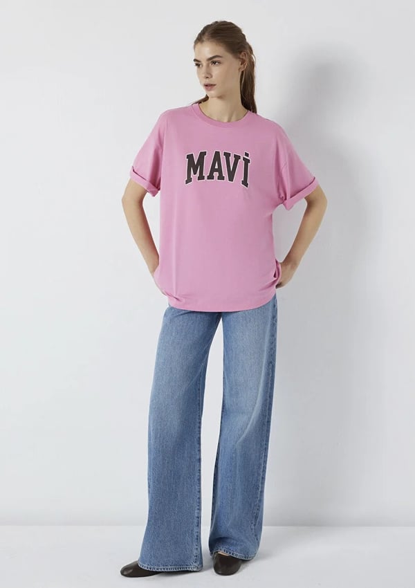 Mavi MAVİ BASKILI TİŞÖRT Cashmere Rose Fuşya Kadın T-Shirt