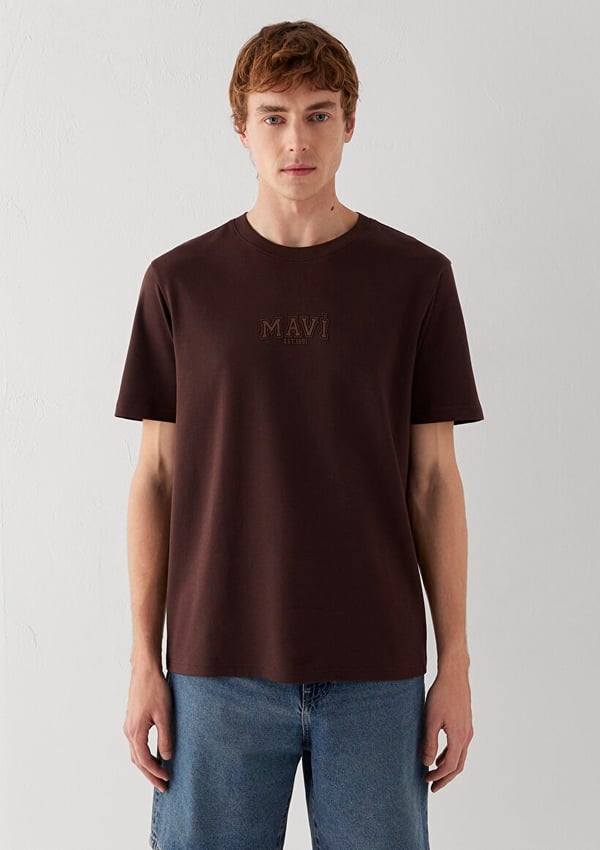 Mavi MAVİ BASKILI TİŞÖRT Chocolate Plum Kahverengi Erkek T-Shirt