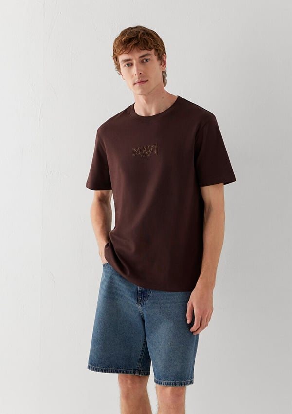 Mavi MAVİ BASKILI TİŞÖRT Chocolate Plum Kahverengi Erkek T-Shirt