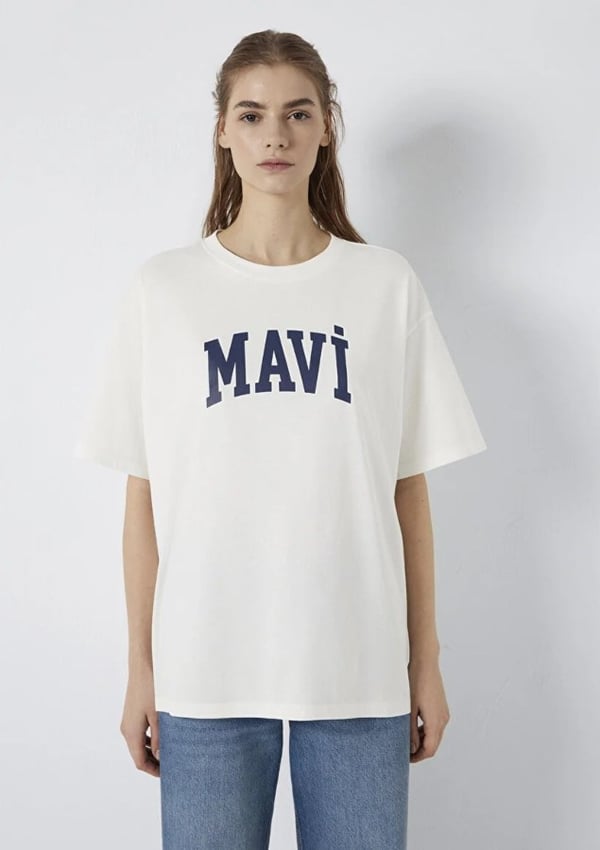 Mavi MAVİ BASKILI TİŞÖRT Kırık Beyaz Beyaz Kadın T-Shirt
