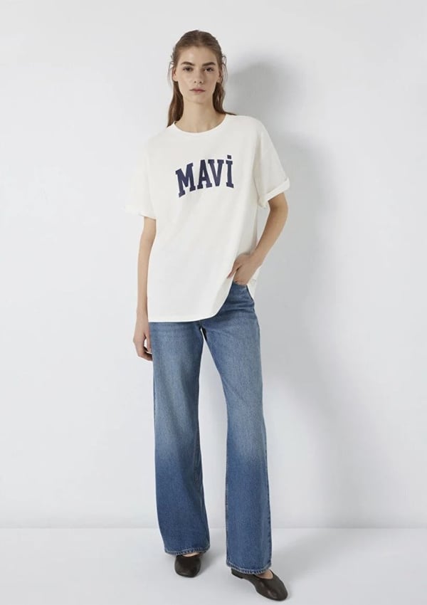 Mavi MAVİ BASKILI TİŞÖRT Kırık Beyaz Beyaz Kadın T-Shirt