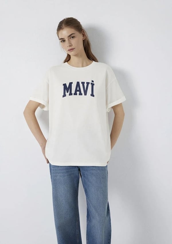 Mavi MAVİ BASKILI TİŞÖRT Kırık Beyaz Beyaz Kadın T-Shirt