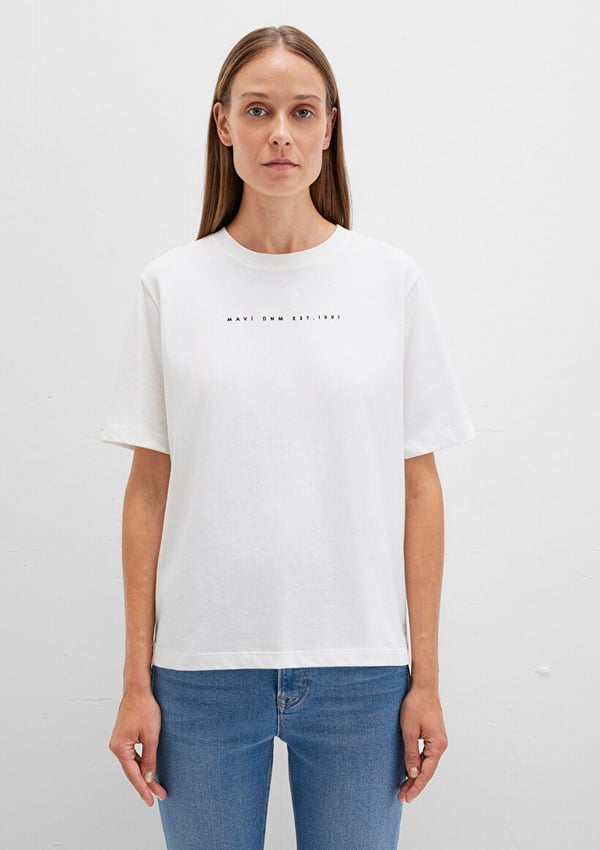Mavi MAVİ BASKILI TİŞÖRT Kırık Beyaz Kırık Beyaz Kadın T-Shirt
