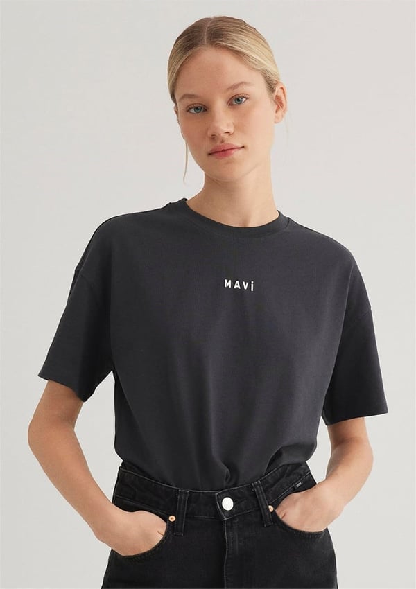 Mavi MAVI BASKILI TİŞÖRT Kömür Siyah Kadın T-Shirt