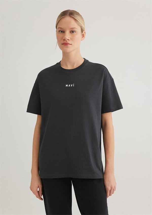 Mavi MAVI BASKILI TİŞÖRT Kömür Siyah Kadın T-Shirt