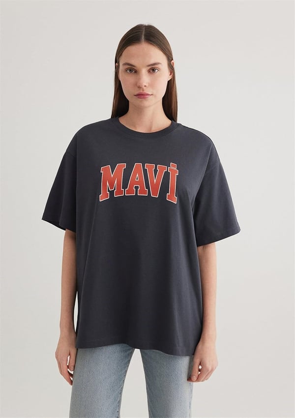 Mavi MAVİ BASKILI TİŞÖRT Koyu Antrasit Antrasit Kadın T-Shirt