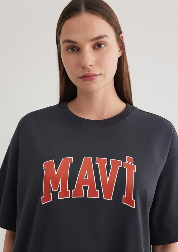 Mavi MAVİ BASKILI TİŞÖRT Koyu Antrasit Antrasit Kadın T-Shirt