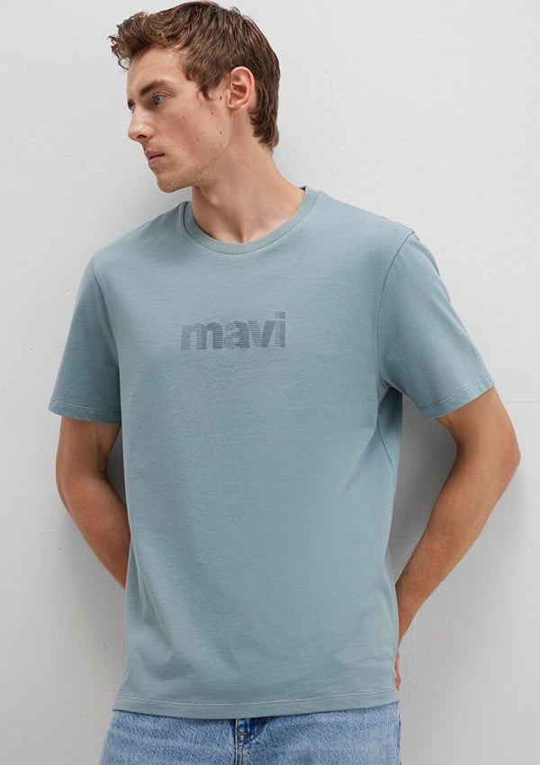 Mavi MAVİ BASKILI TİŞÖRT Kurşun Gri Açık Mavi Erkek T-Shirt