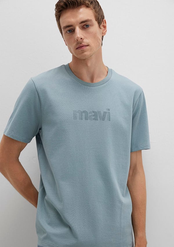 Mavi MAVİ BASKILI TİŞÖRT Kurşun Gri Açık Mavi Erkek T-Shirt