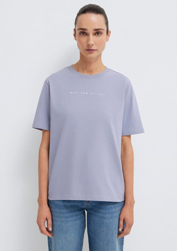 Mavi MAVİ BASKILI TİŞÖRT Soluk Mor Lila Kadın T-Shirt