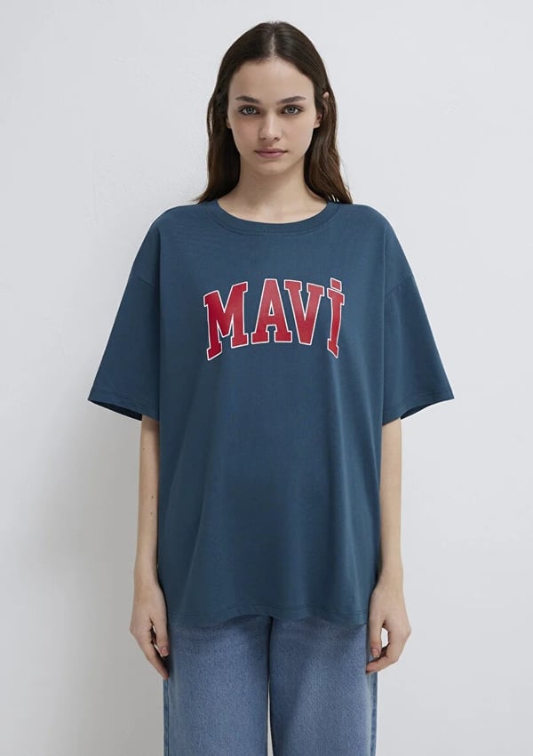 Mavi MAVİ BASKILI TİŞÖRT Yıldız Mavi Mavi Kadın T-Shirt