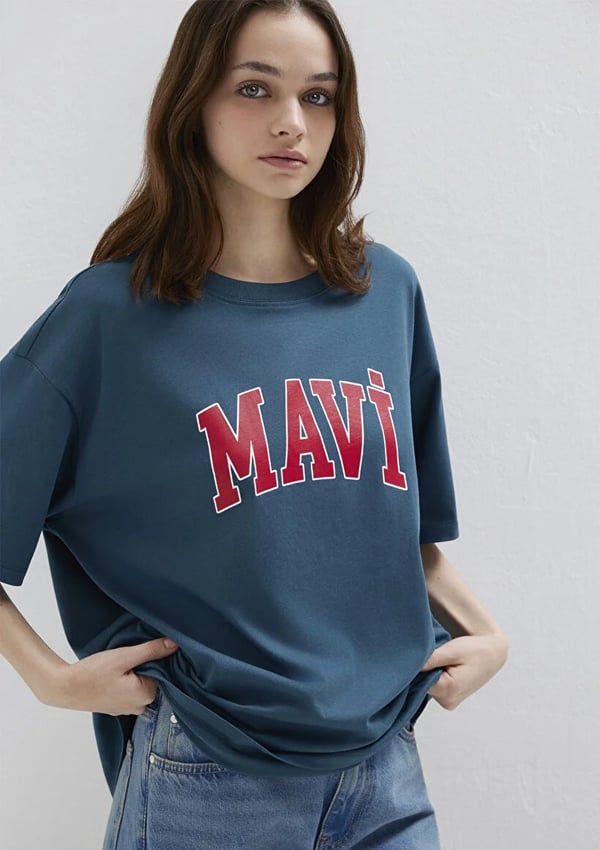 Mavi MAVİ BASKILI TİŞÖRT Yıldız Mavi Mavi Kadın T-Shirt