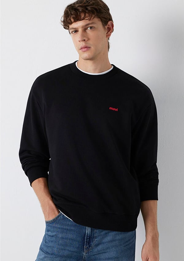 Mavi MAVİ BİSİKLET YAKA SWEATSHIRT Siyah Siyah Erkek Sweatshirt