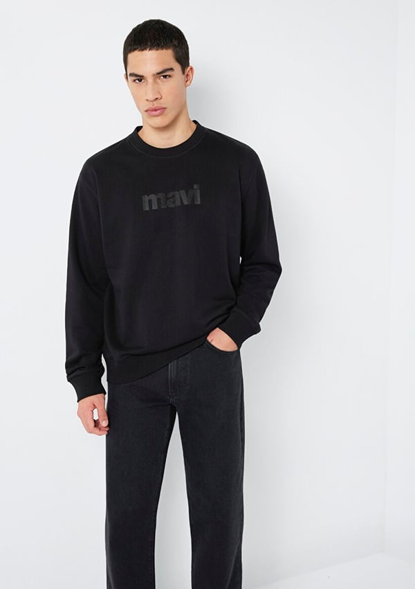 Mavi MAVİ BİSİKLET YAKA SWEATSHIRT  Siyah Siyah Erkek Sweatshirt