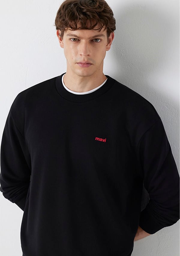 Mavi MAVİ BİSİKLET YAKA SWEATSHIRT Siyah Siyah Erkek Sweatshirt