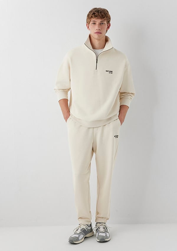 Mavi MAVİ JEANS HALF ZIP SWEATSHIRT Bej Bej Erkek Sweatshirt
