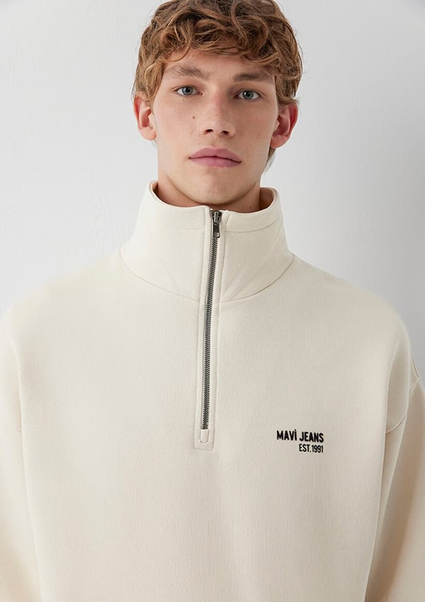 Mavi MAVİ JEANS HALF ZIP SWEATSHIRT Bej Bej Erkek Sweatshirt
