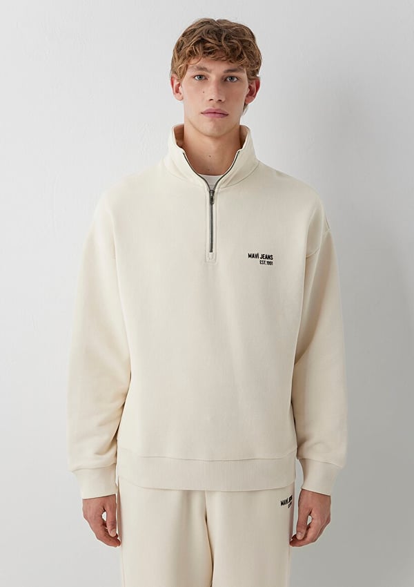 Mavi MAVİ JEANS HALF ZIP SWEATSHIRT Bej Bej Erkek Sweatshirt