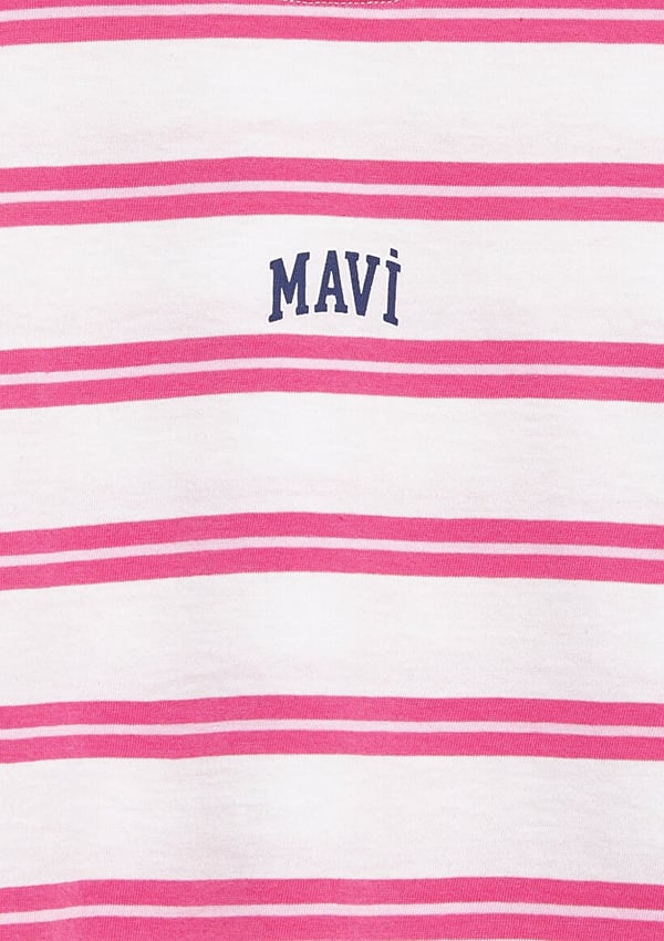 Mavi MAVI LOGO BASKILI ÇİZGİLİ CROP Gri Kız Çocuk T-Shirt