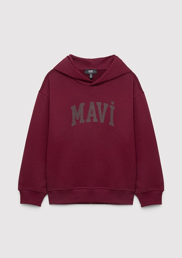 Mavi MAVI LOGO BASKILI KAPSONLU SWEATSHIRT Koyu Bordo Lacivert Erkek Çocuk Sweatshirt