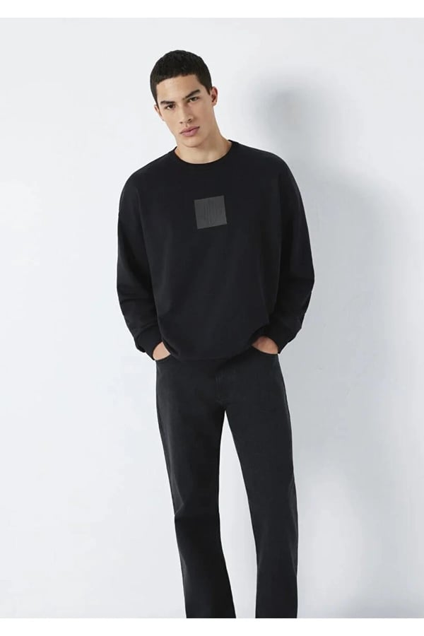 Mavi MAVİ LOGO BİSİKLET YAKA SWEATSHiRT Siyah Siyah Erkek T-Shirt