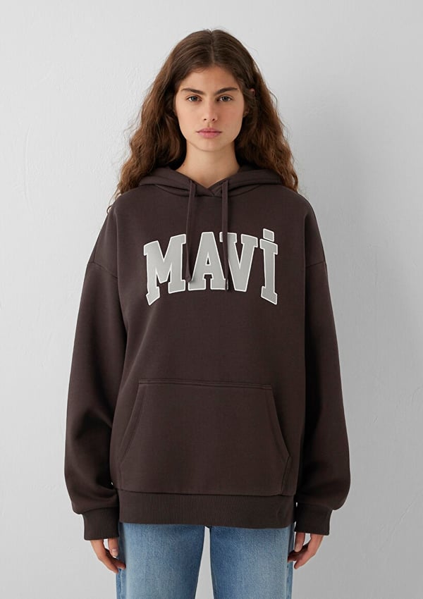 Mavi MAVI LOGO KAPÜSONLU SWEATSHIRT Black Coffe Kahverengi Kadın Sweatshirt