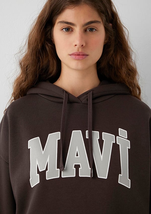Mavi MAVI LOGO KAPÜSONLU SWEATSHIRT Black Coffe Kahverengi Kadın Sweatshirt