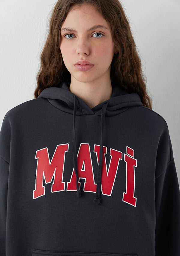Mavi MAVI LOGO KAPÜSONLU SWEATSHIRT Kuzgun Antrasit Kadın Sweatshirt