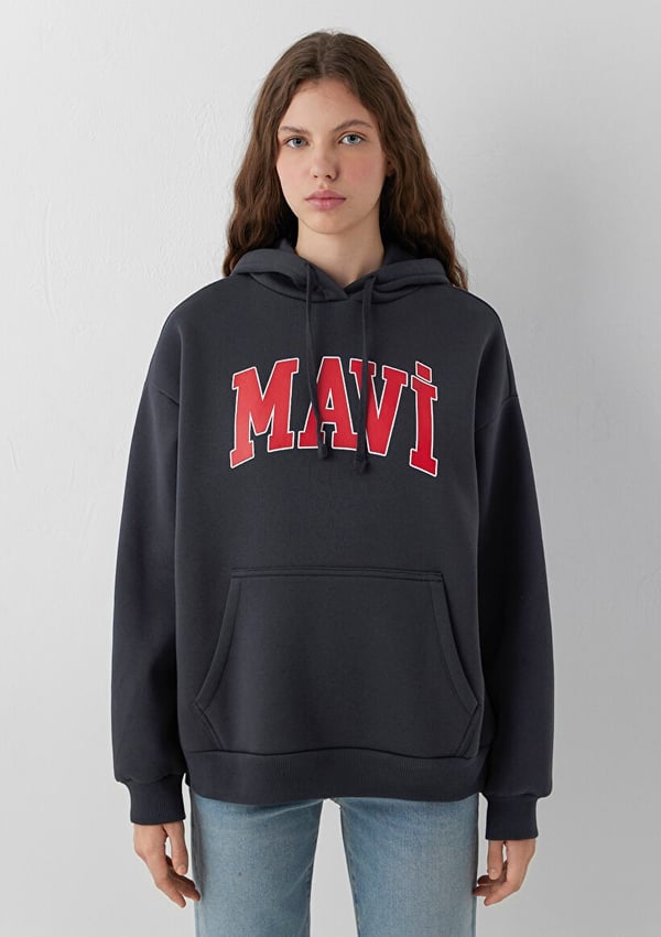 Mavi MAVI LOGO KAPÜSONLU SWEATSHIRT Kuzgun Antrasit Kadın Sweatshirt