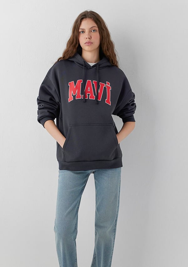 Mavi MAVI LOGO KAPÜSONLU SWEATSHIRT Kuzgun Antrasit Kadın Sweatshirt