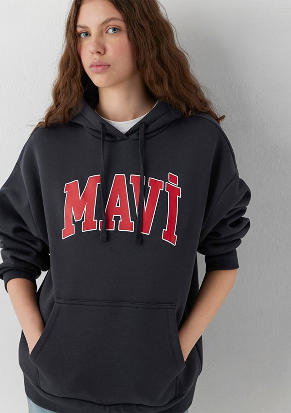 Mavi MAVI LOGO KAPÜSONLU SWEATSHIRT Kuzgun Antrasit Kadın Sweatshirt
