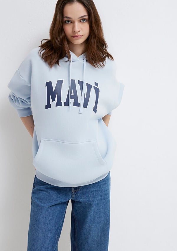 Mavi MAVİ LOGO KAPÜŞONLU SWEATSHIRT Uçuk Mavi Açık Mavi Kadın Sweatshirt