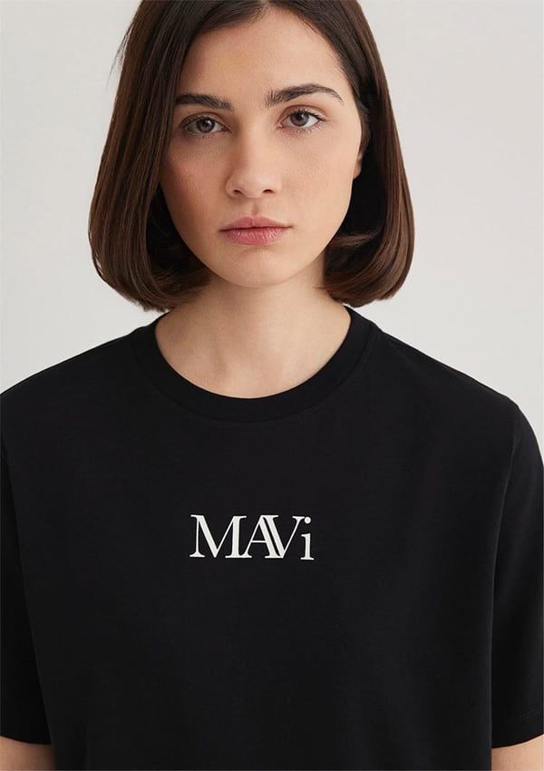Mavi MAVI LOGO TSHIRT Siyah Siyah Kadın T-Shirt