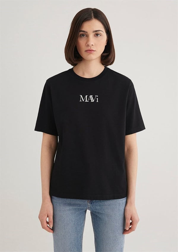 Mavi MAVI LOGO TSHIRT Siyah Siyah Kadın T-Shirt