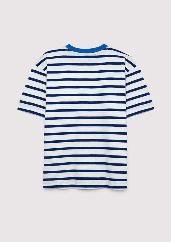 Mavi MAVİ STİCKER BASKILI ÇİZGİLİ TİŞÖRT Maza Mavi Erkek Çocuk T-Shirt