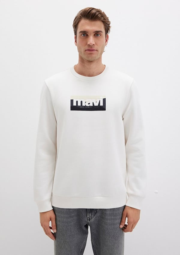 Mavi MAVi SWEATSHiRT Kirik Beyaz Beyaz Erkek Sweatshirt