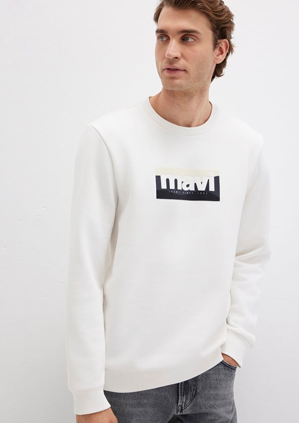 Mavi MAVi SWEATSHiRT Kirik Beyaz Beyaz Erkek Sweatshirt