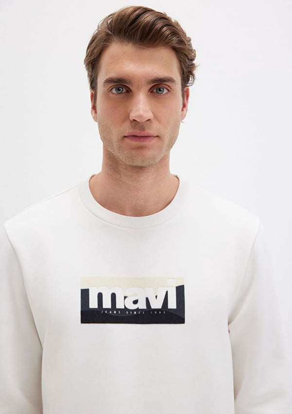 Mavi MAVi SWEATSHiRT Kirik Beyaz Beyaz Erkek Sweatshirt