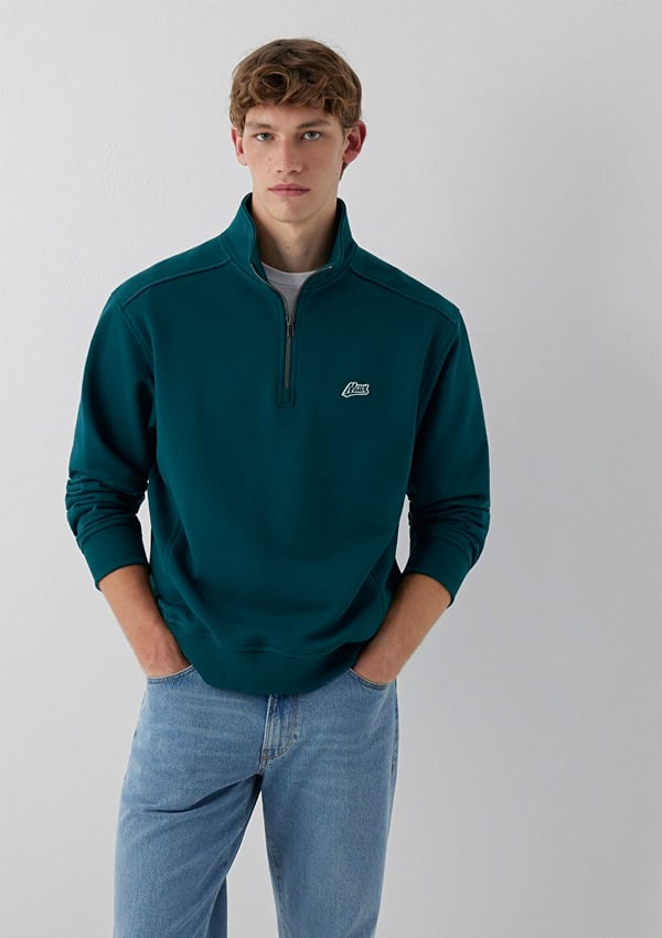 Mavi MAVİ YARIM FERMUARLI SWEATSHIRT Dark Sea Yeşil Erkek Sweatshirt