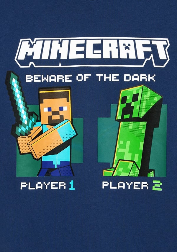 Mavi MINECRAFT BASKILI TİŞÖRT Derin Mavi Lacivert Erkek Çocuk T-Shirt