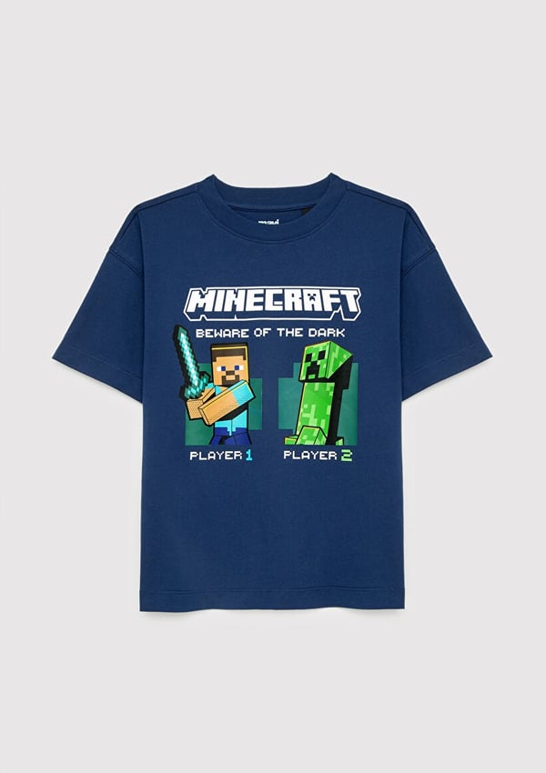 Mavi MINECRAFT BASKILI TİŞÖRT Derin Mavi Lacivert Erkek Çocuk T-Shirt