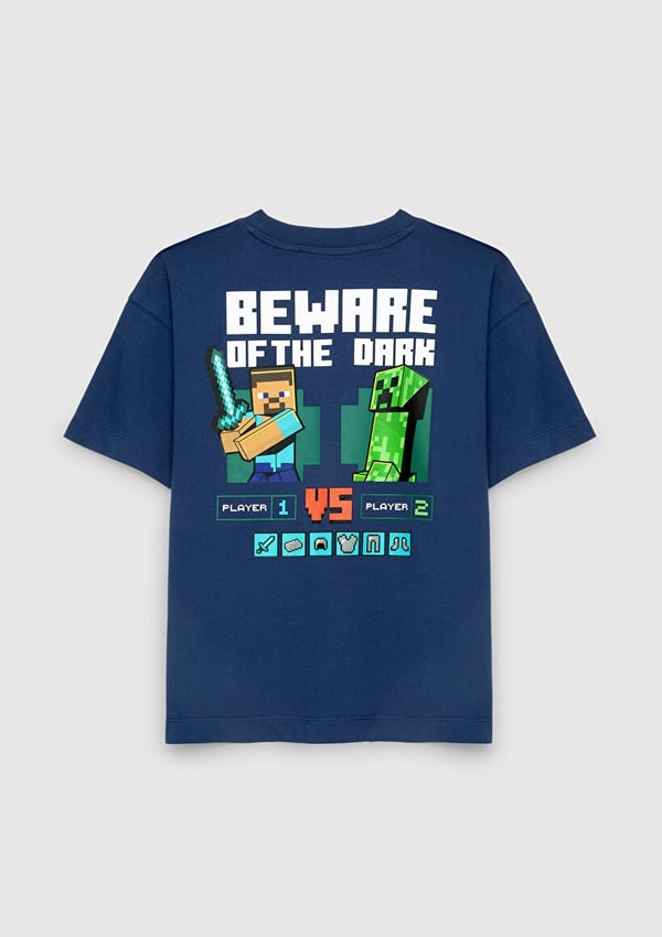 Mavi MINECRAFT BASKILI TİŞÖRT Derin Mavi Lacivert Erkek Çocuk T-Shirt