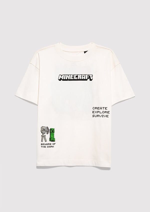 Mavi MINECRAFT BASKILI TİŞÖRT Kırık Beyaz Kırık Beyaz Erkek Çocuk T-Shirt