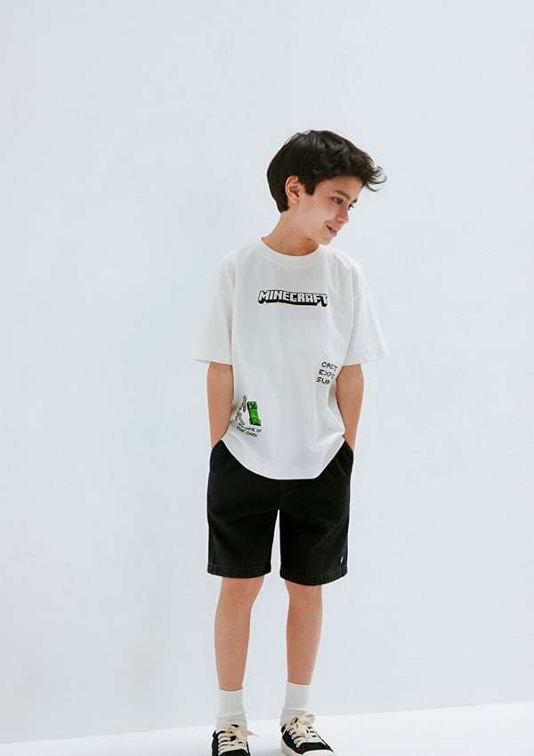 Mavi MINECRAFT BASKILI TİŞÖRT Kırık Beyaz Kırık Beyaz Erkek Çocuk T-Shirt