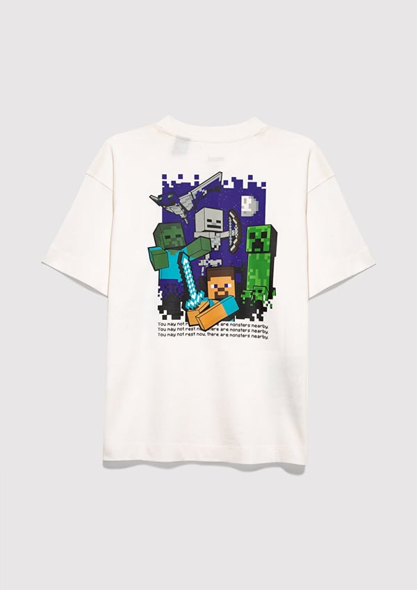 Mavi MINECRAFT BASKILI TİŞÖRT Kırık Beyaz Kırık Beyaz Erkek Çocuk T-Shirt