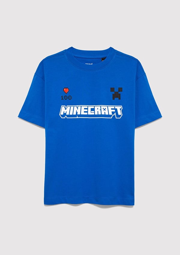 Mavi MINECRAFT BASKILI TİŞÖRT Koyu Gök Mavi Lacivert Erkek Çocuk T-Shirt