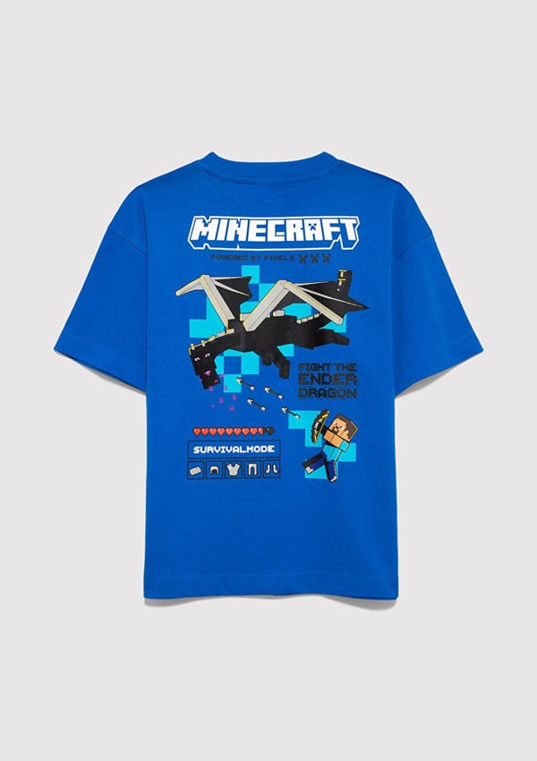 Mavi MINECRAFT BASKILI TİŞÖRT Koyu Gök Mavi Lacivert Erkek Çocuk T-Shirt