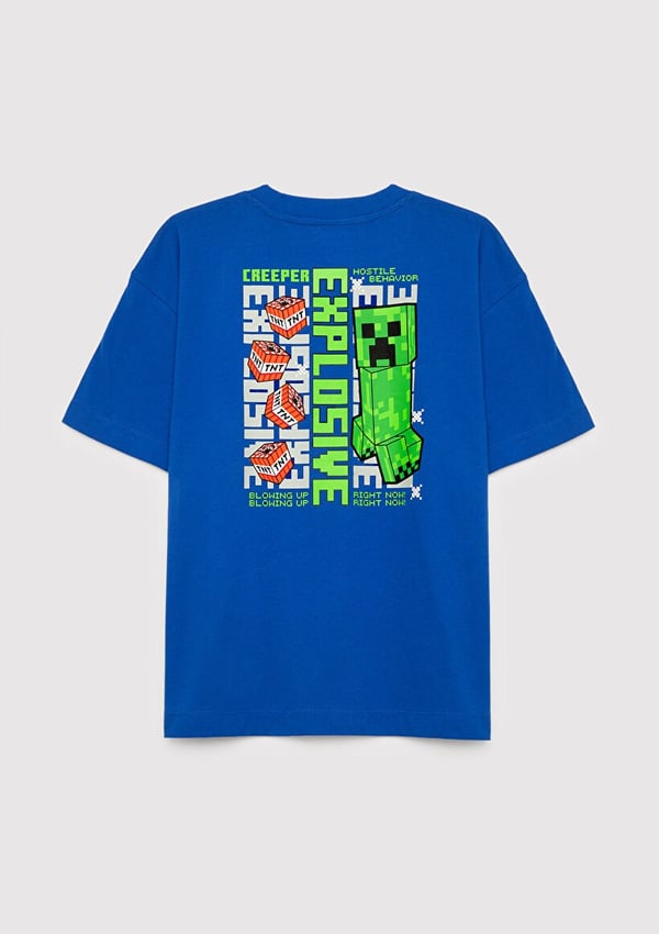Mavi MINECRAFT BASKILI TİŞÖRT Saks Mavi Saks Erkek Çocuk T-Shirt