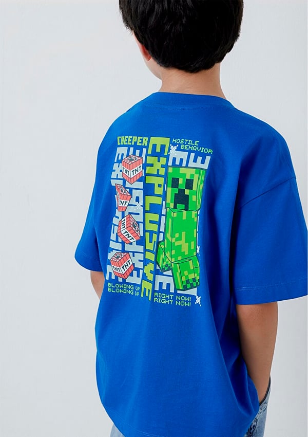 Mavi MINECRAFT BASKILI TİŞÖRT Saks Mavi Saks Erkek Çocuk T-Shirt