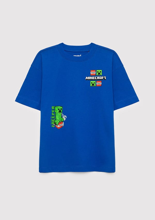 Mavi MINECRAFT BASKILI TİŞÖRT Saks Mavi Saks Erkek Çocuk T-Shirt